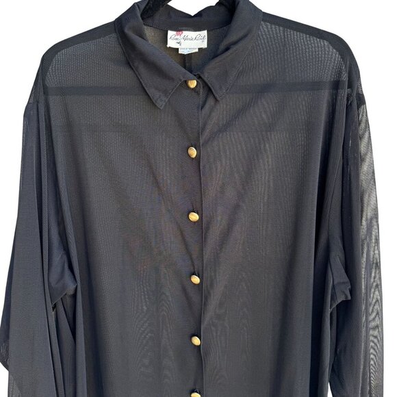 Rose Marie Reid Vintage Womens Black Glam Goth Sheer Button-Up Shirt Blouse L - Picture 7 of 11